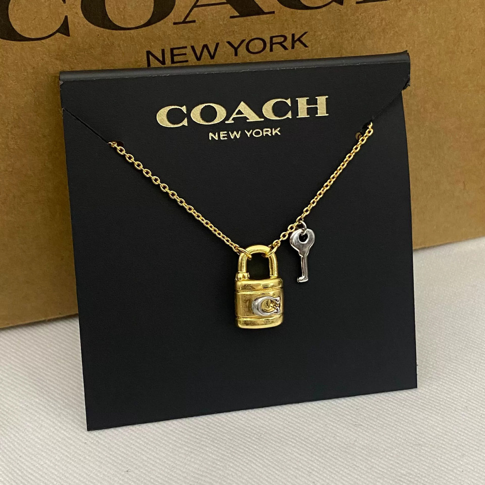 Coach Trendy Two Tone Metal Lock Key Pendant Necklace